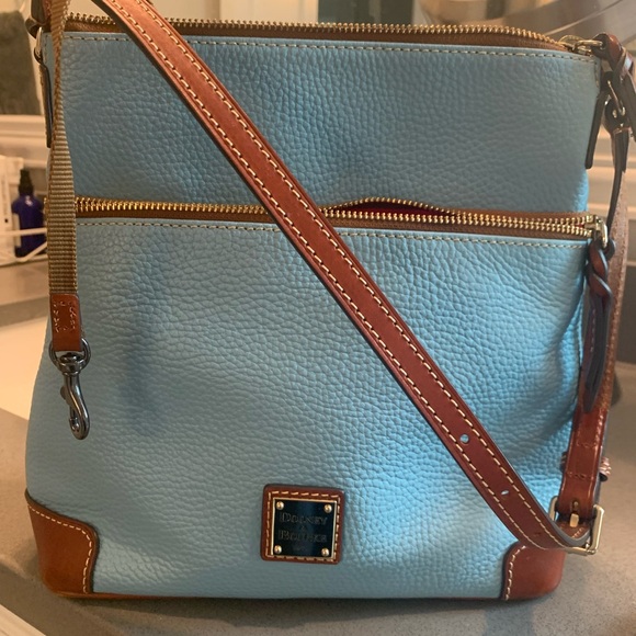 Dooney & Bourke Blue Pebbled Leather with Brown Trim - Picture 16 of 16